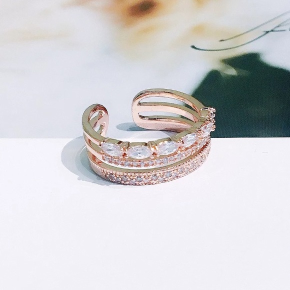 Rose Gold Stackable Diamond Open Adjustable Ring - Picture 5 of 8